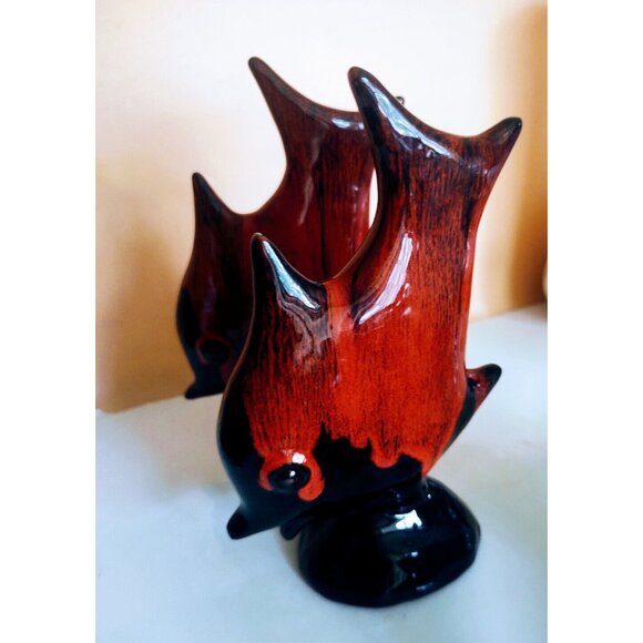 Canuck pottery Canada Angelfish Figurines(set of 2) Red Drip Glaze 8" tall - Picture 1 of 11